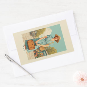 Adesivo Retangular Vintage Summer Stroll em Paris