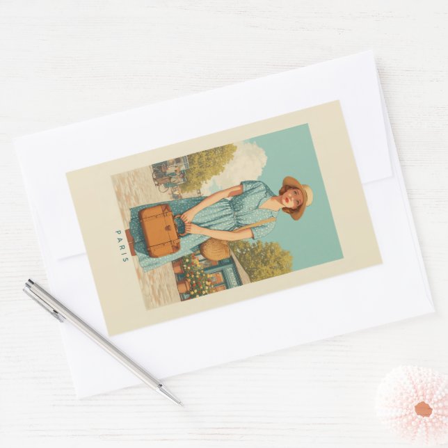Adesivo Retangular Vintage Summer Stroll em Paris (Envelope)