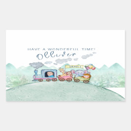 Adesivo Retangular Vintage Train Transport Birthday
