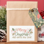 Adesivo Retangular Vintage Type Holly Berry Christmas<br><div class="desc">Esta design de Natal festiva e chic mostra nossa folhagem de inverno desenhada pela mão original com um doce tipo desenhado à mão em cores vibrantes.</div>