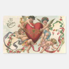 Adesivo Retangular Vintage Valentines, Anjos Vitorianos Querubins Cor