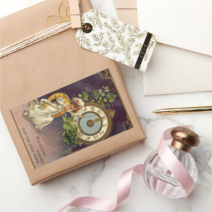 Adesivo Retangular Vintage Véspera de ano novo do relógio de latão ir