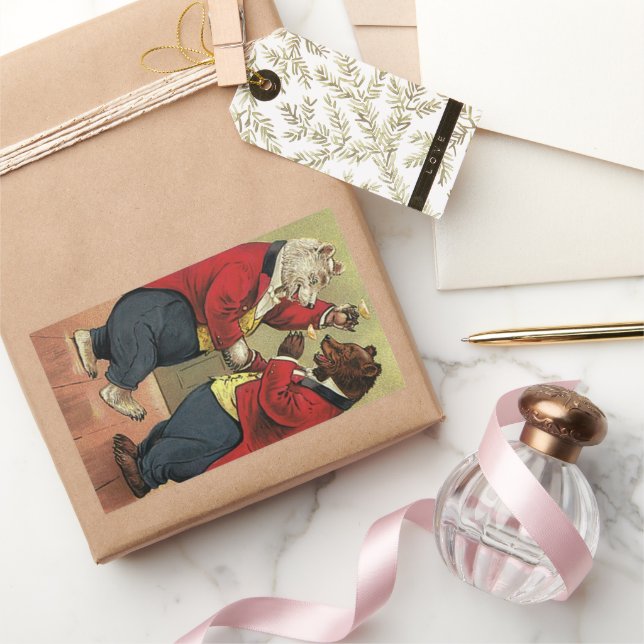 Adesivo Retangular Vintage Victorian Happy, Gay, Ursos Dançantes (Presentear)