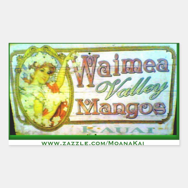 Adesivo Retangular Vintage Waimea Valley Mangoes Kauai Sticker (Frente)