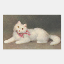 Adesivo Retangular Vintage White Cat Art de Sofie Sperlich