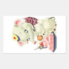 Adesivo Retangular Vintage White Elephant comendo bolo sobremesa Rect