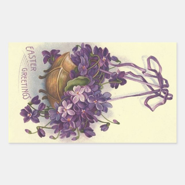 Adesivo Retangular Violetas de Páscoa Vintage (Frente)