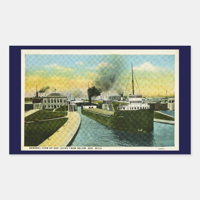 Adesivo Retangular Visão geral dos Soo Locks de baixo, Soo, MI (Frente)