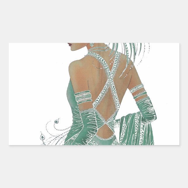 Adesivo Retangular Vislumbre da Elegância: Design verde de vestidos s (Frente)