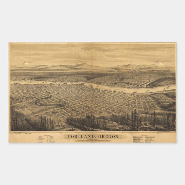 Adesivo Retangular Vista aérea de Portland, Oregon (1879) (Frente)