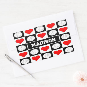 Adesivo Retangular Volleybolas e Copas Nome Personalizado do Jogador