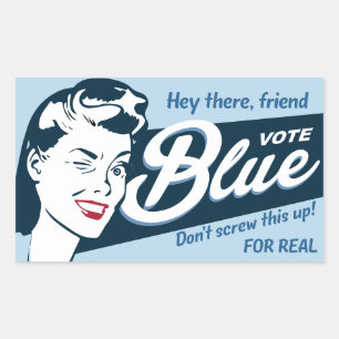 Adesivo Retangular Votação Azul Retro Funny