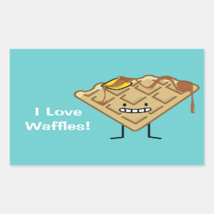 Adesivo Retangular Waffle feliz com o pequeno almoço do xarope e da