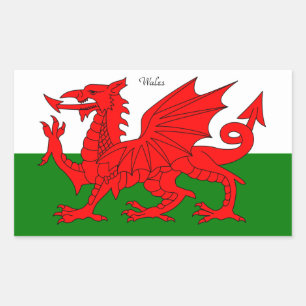 Adesivo Retangular WALES: Bandeira do País de Gales com o texto "Wale