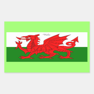 Adesivo Retangular WALES: Bandeira do País de Gales com o texto "Wale