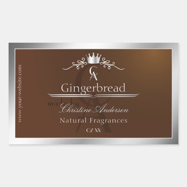 Adesivo Retangular Walnut Brown Product Label Silver Frame Monogram (Frente)