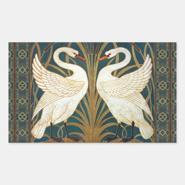 Adesivo Retangular Walter Crane Swan, Rush E Iris Art Nouveau (Frente)