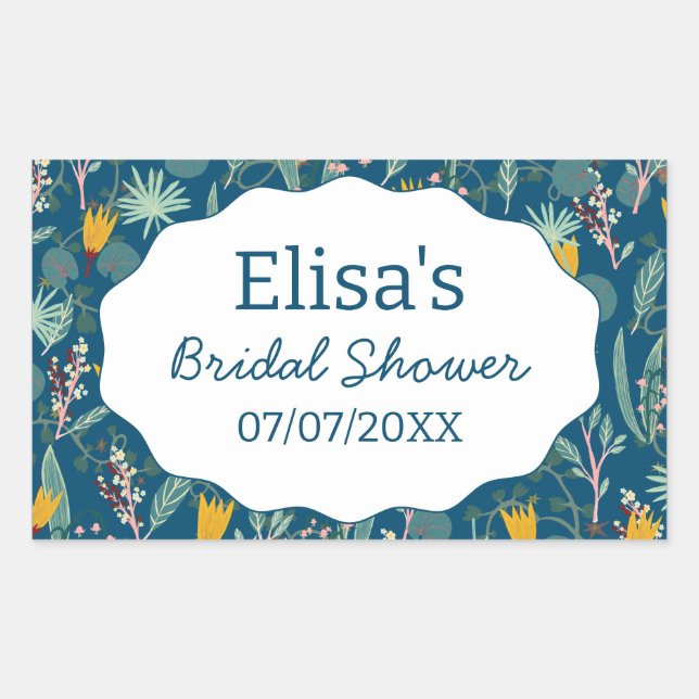 Adesivo Retangular Water Garden Floral Bridal Shower Cute CUSTOM (Frente)