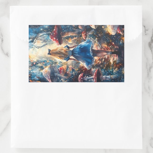 Adesivo Retangular Watercolor Alice in Wonderland (Bolsa)