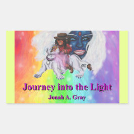 Adesivo Retangular Watercolor Art Boy Riding white Lioness Woman Love