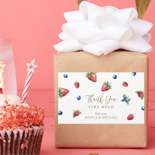 Adesivo Retangular Watercolor Berry Sweet Chá de fraldas Obrigado (Festa)