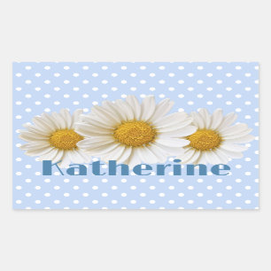 Adesivo Retangular White Daisiers Nome Bolinhas Azul