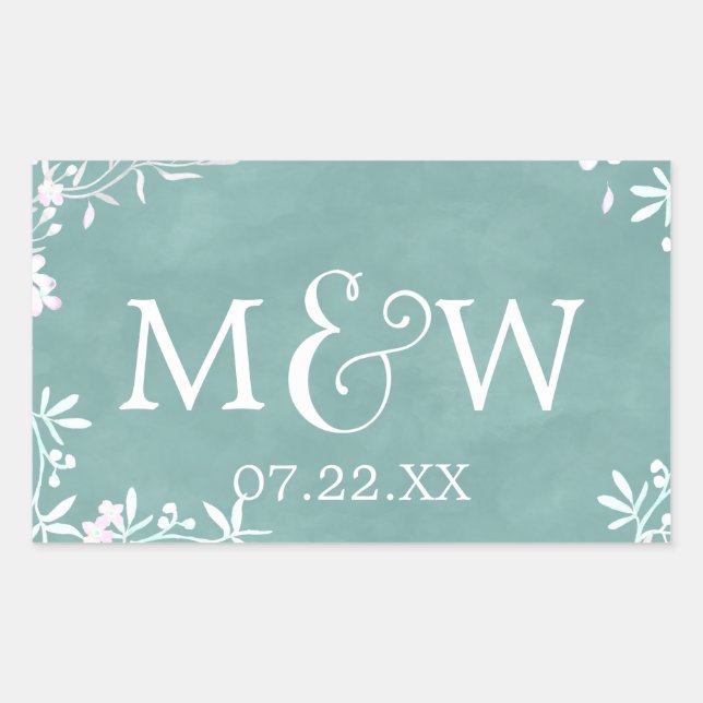 Adesivo Retangular White Floral Qualquer Cor Watercolor Monograma De  (Frente)