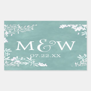 Adesivo Retangular White Floral Qualquer Cor Watercolor Monograma De
