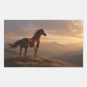Adesivo Retangular Wild Mustang assistindo o pôr do sol
