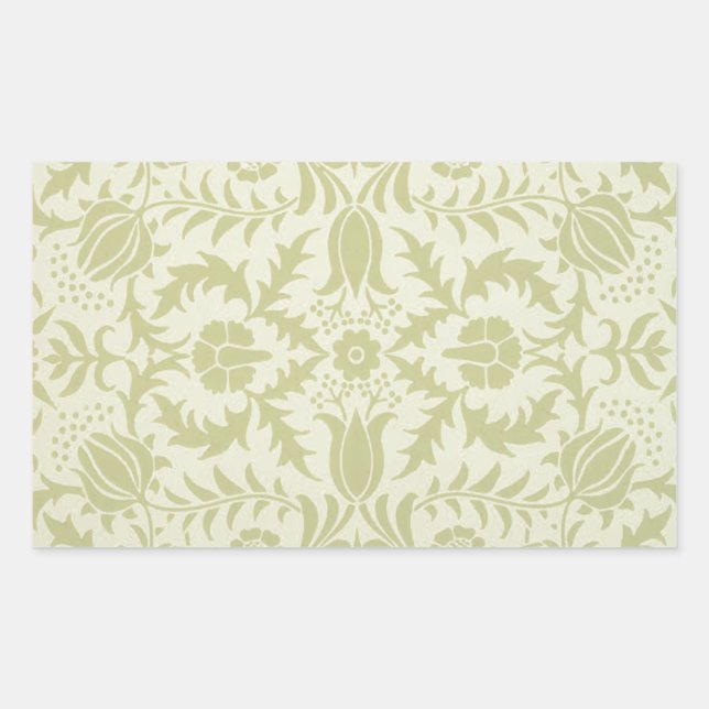 Adesivo Retangular William Morris Borage vintage verde suave damasco (Frente)