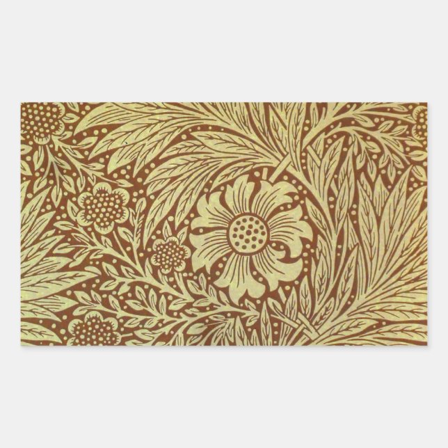 Adesivo Retangular William Morris Marigold Padrão Antiquado de Flor (Frente)
