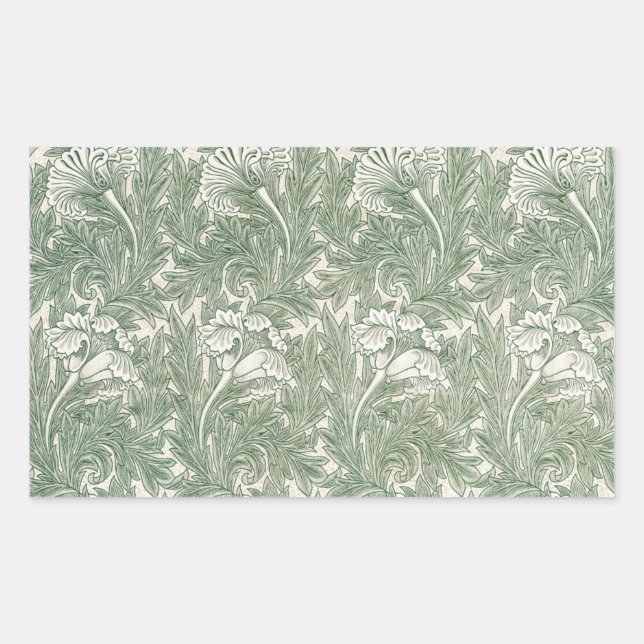 Adesivo Retangular William Morris Verde Sage Padrão de Tulipa: Vintag (Frente)