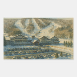 Adesivo Retangular Windham Mountain Ski Lodge - NY Winter Watercolor