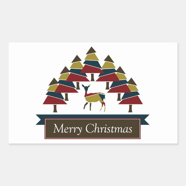 Adesivo Retangular Winter Deer Forest Feliz Natal Sti Retangular Sti (Frente)