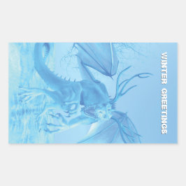 Adesivo Retangular Winter Greetings. Ice dragon with antlers