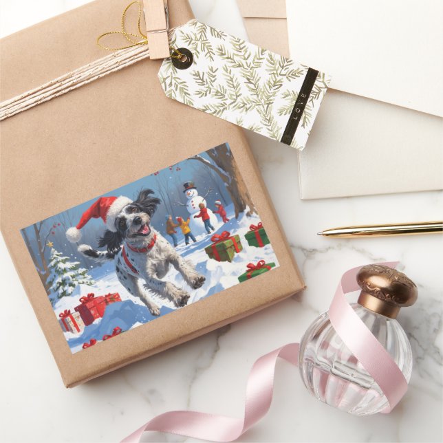 Adesivo Retangular Wirehaired Pointing Griffon em Chapéu de Natal em  (Presentear)