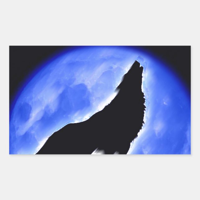 Adesivo Retangular Wolf Howling na Lua (Frente)