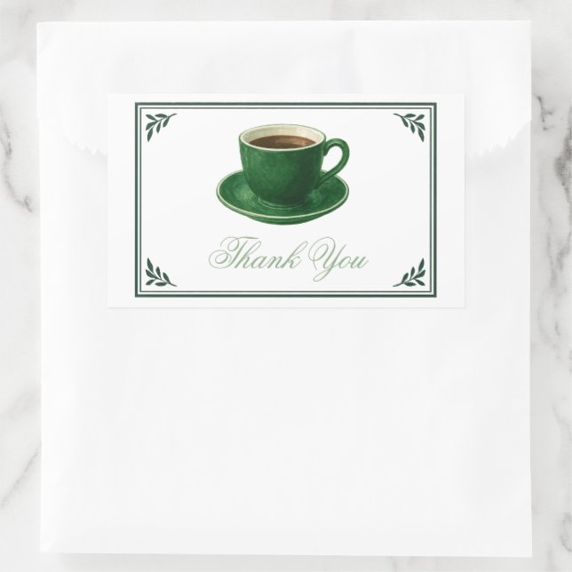 Adesivo Retangular Xícara de Café Verde Chuveiro de Bebê Elegante Obr (Bolsa)