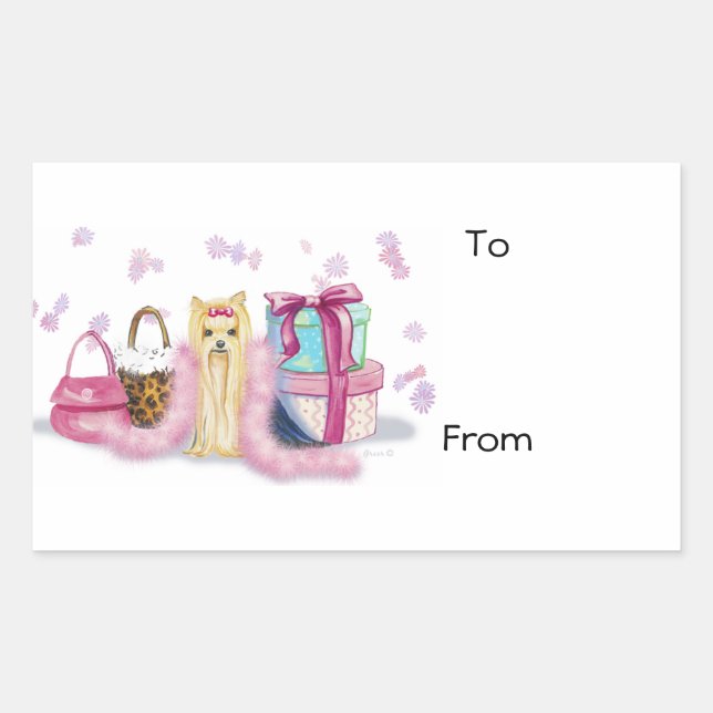 Adesivo Retangular Yorkie Yorkshire Terrier se veste (Frente)