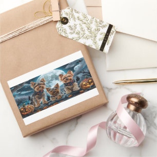 Adesivo Retangular Yorkshire Terrier Halloween Spooky