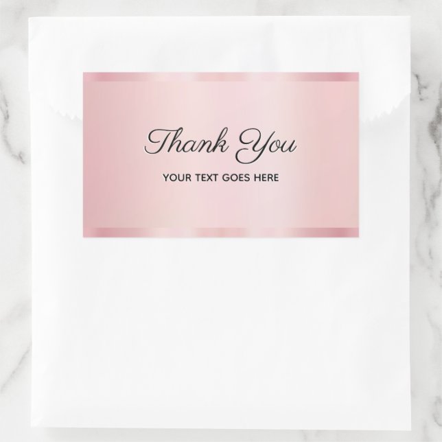 Adesivo Retangular Your Custom Text Glam Rose Gold Script Thank You (Bolsa)