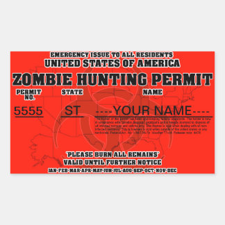 Adesivo Retangular Zombie Caça Licença