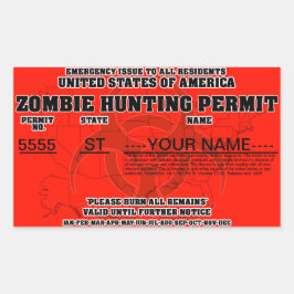 Adesivo Retangular Zombie Caça Licença