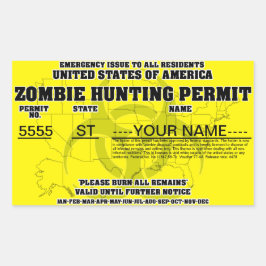 Adesivo Retangular Zombie Caça Licença