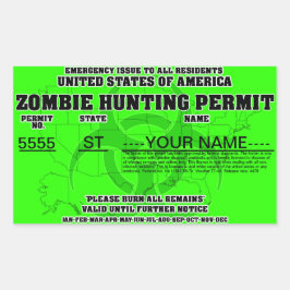 Adesivo Retangular Zombie Caça Licença (Verde Brilhante)