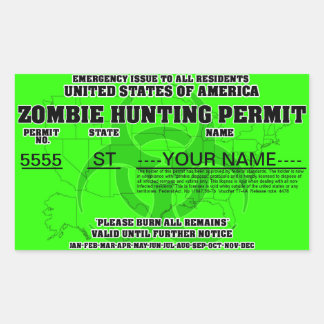 Adesivo Retangular Zombie Caça Licença (Verde Brilhante)