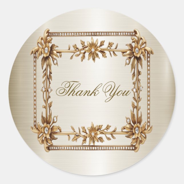 Adesivo Retângulo de Ornamentado Dourado de Casamento Flor (Frente)