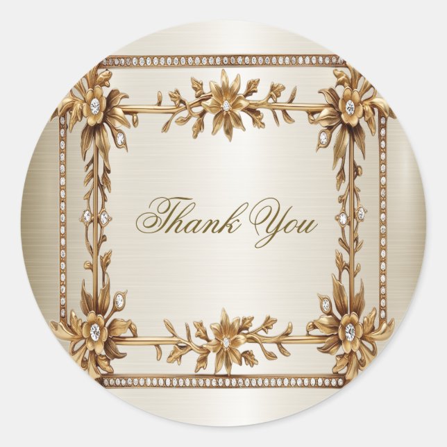 Adesivo Retângulo de Ornamentado Dourado de Casamento Flor (Frente)