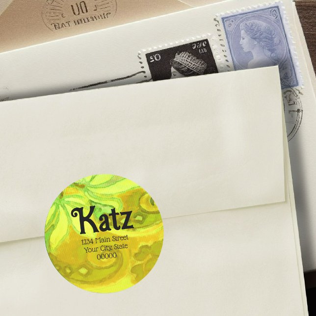 Adesivo Retornar Endereço Amarelo Verde Floral Aquarela (Criador carregado)