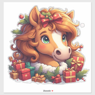 Adesivo Retrato Caprichoso de Cavalo de Natal
